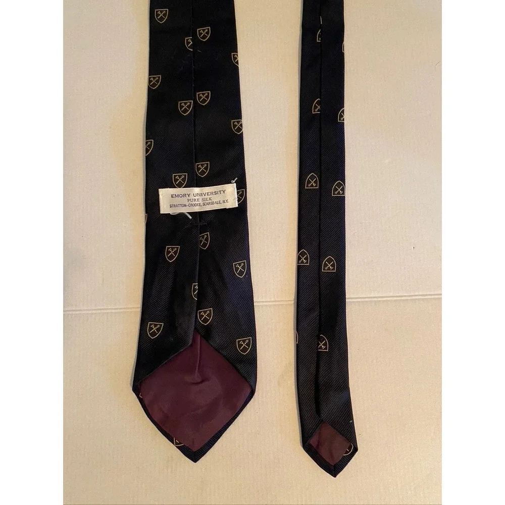 Emory University Stratton-Crooke Navy Blue Silk Crest Necktie Men Collegiate Tie